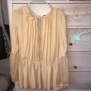 Free People Yellow Lace Long Sleeve Blouse
